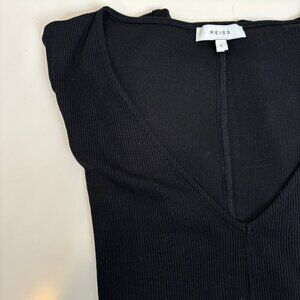 REISS Maggie Shirt Top Large Short Sleeve V Neck Pullover Ribbed Black Basic